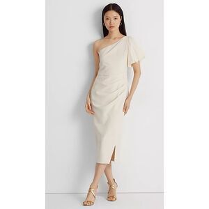 Lauren Ralph Lauren Cream White One-Shoulder Elegant Crepe Cocktail Dress 12